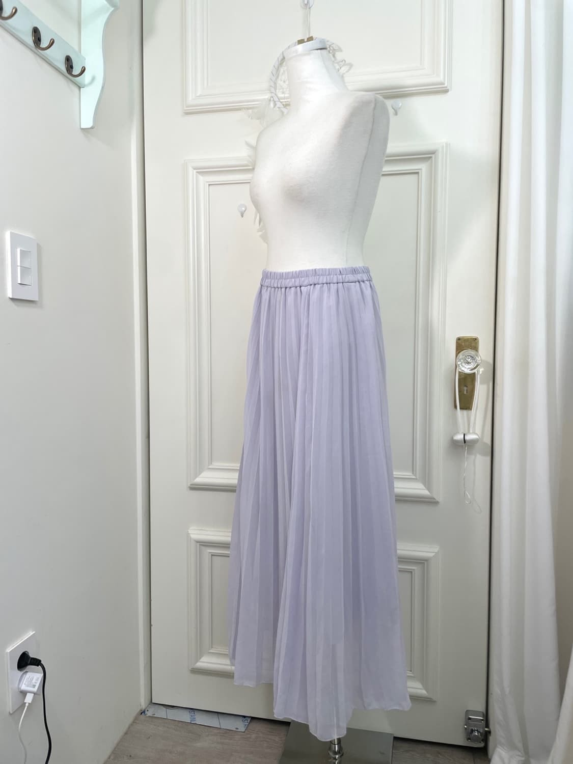 lavender pleats banding long skirt 상품이미지2