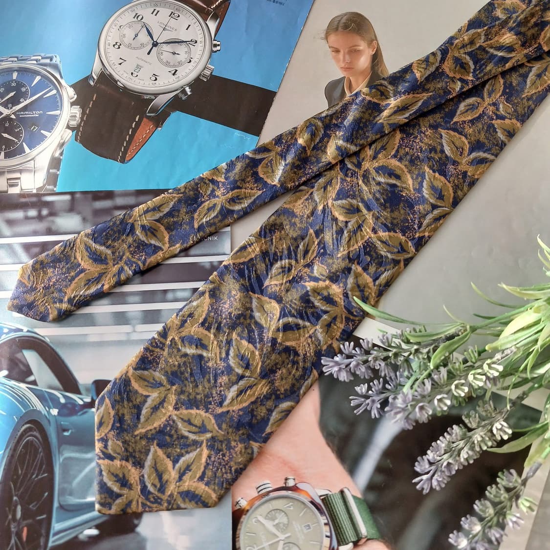 마루젠 실크 블루&다크그린 패턴 넥타이 8.6cm A+등급 A18960
 상품이미지2