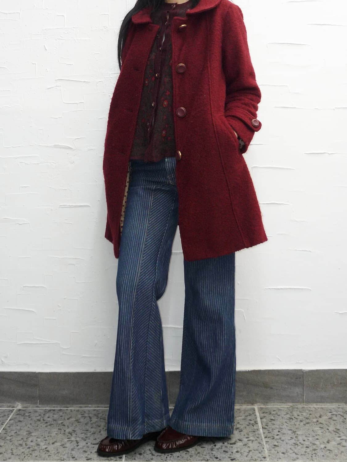 Burgundy curved collar coat 상품이미지5