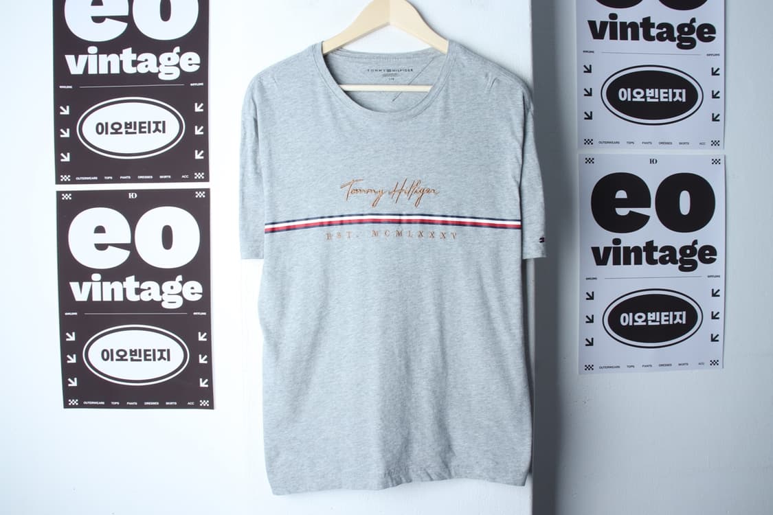 (L-XL) 타미힐피거 반팔 티셔츠 레터링 그레이 올드스쿨-H32976 상품이미지2