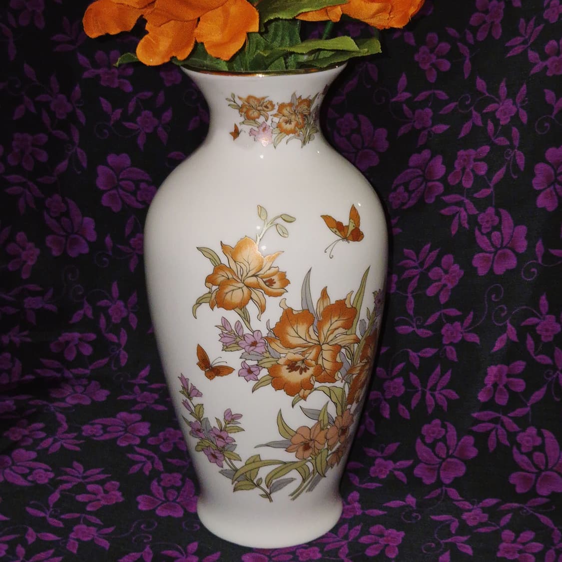 80s 메이토 금채 플로랄 나비 백자 화병 상품이미지6