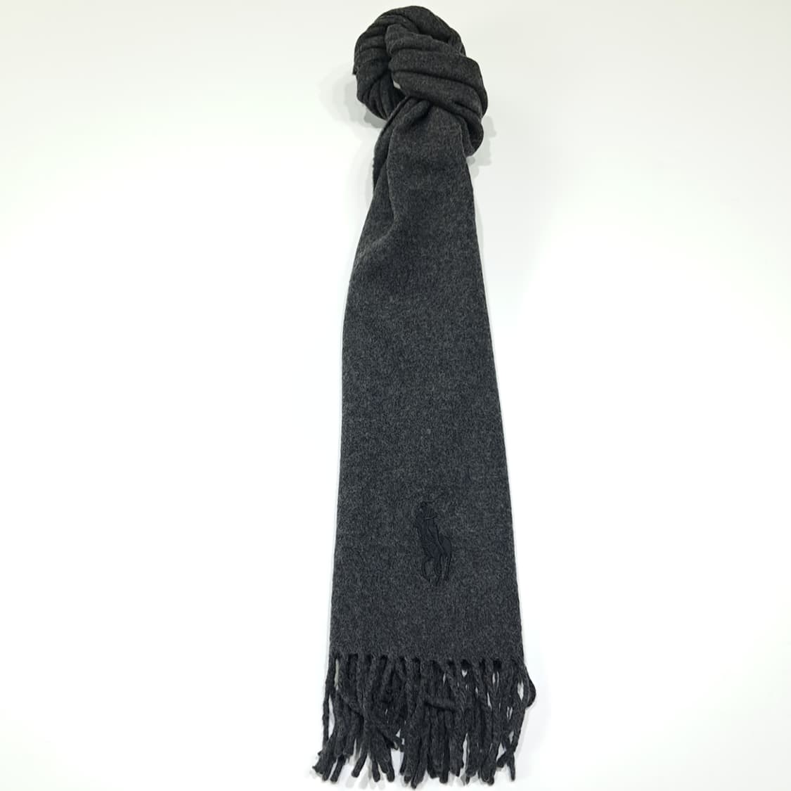 MX612 폴로 90s 이태리판 램스울 자수 차콜 머플러 목도리 상품이미지3