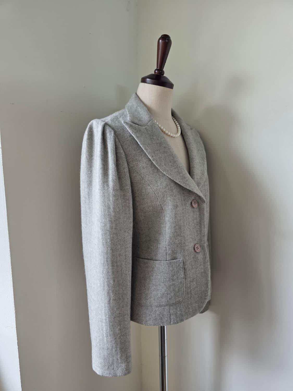 그레이 헤링본 퍼프 캐시미어 혼방 자켓 상품이미지3