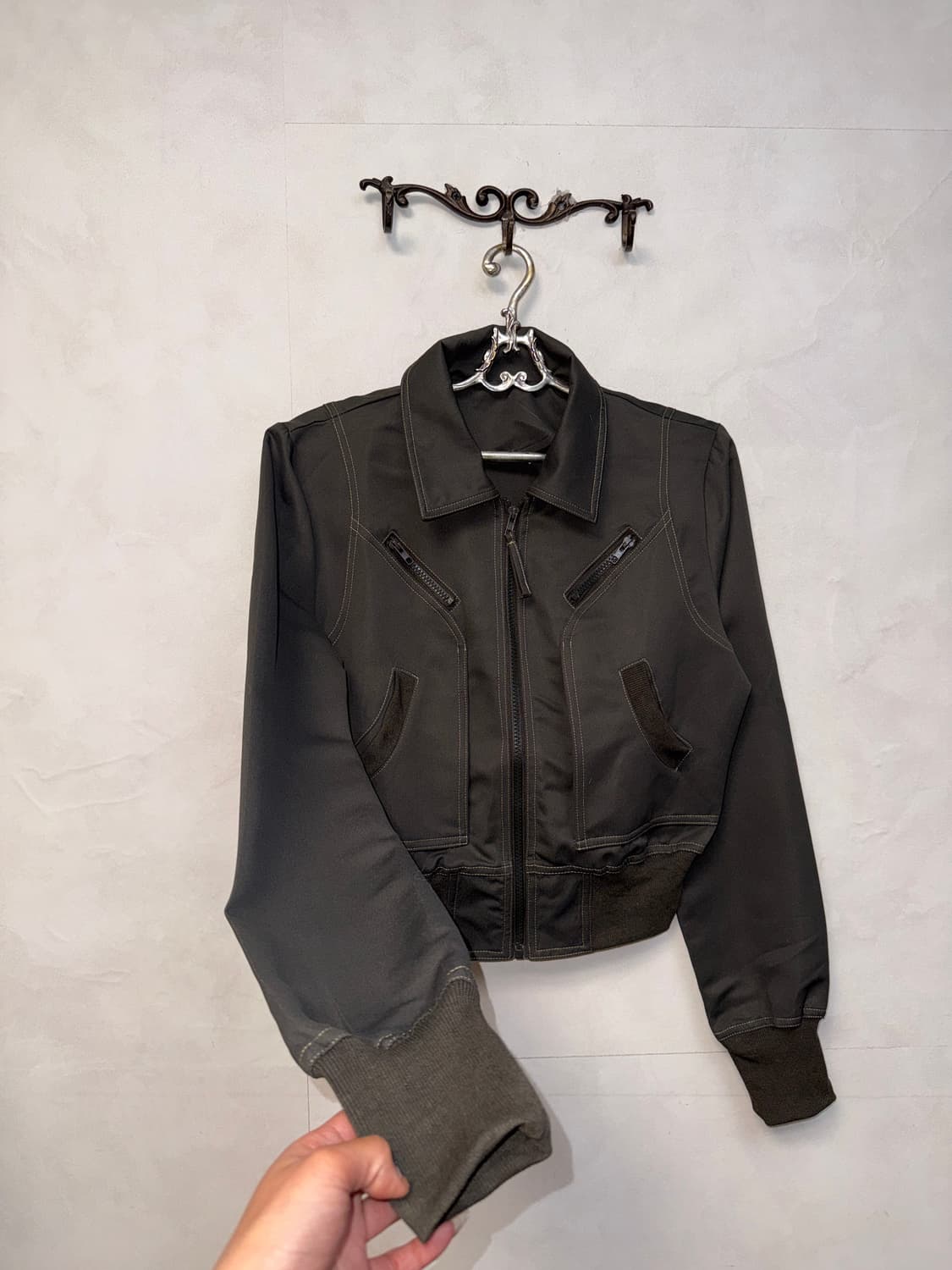 Charcoal y2k crop bomber zipup  상품이미지2