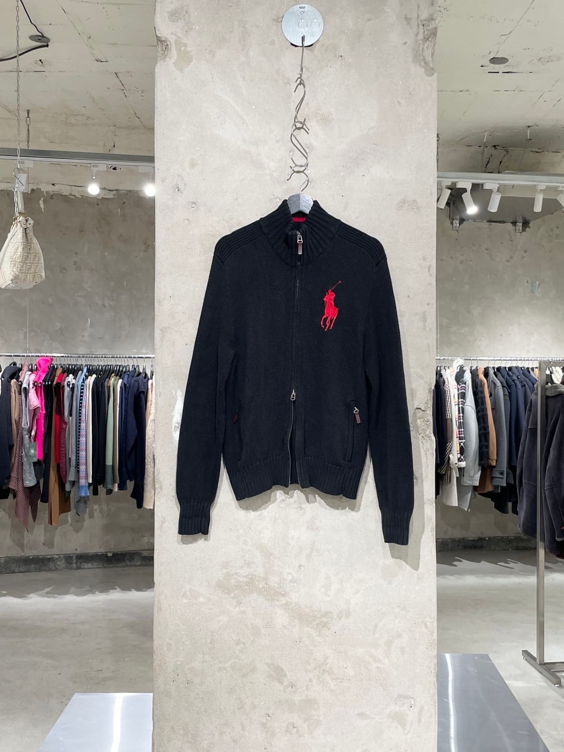 폴로 랄프로렌 블랙 빅 레드포니 투 웨이 집업 니트 자켓 상품이미지1