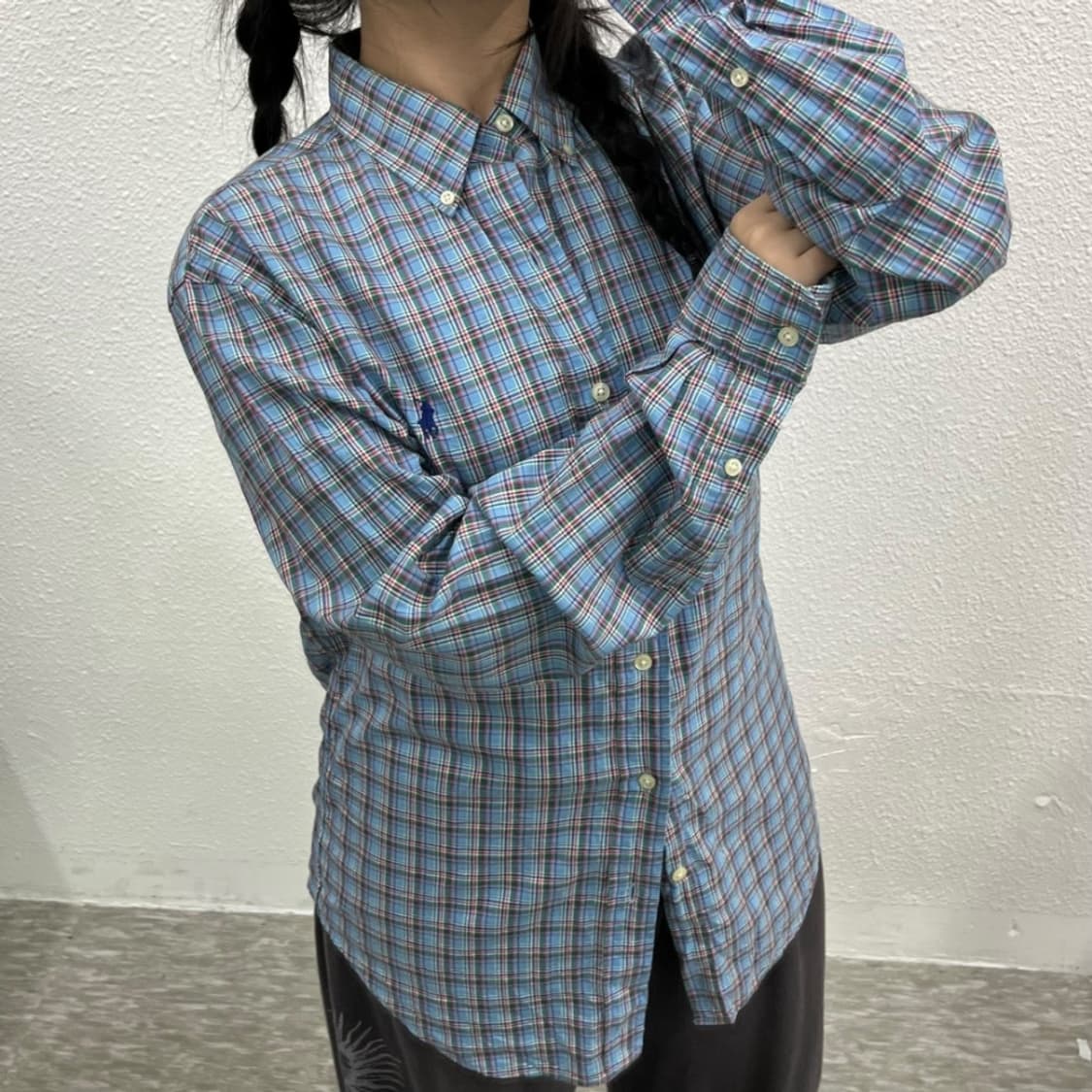 폴로 랄프로렌 네이비포니 소라 체크 셔츠 M 상품이미지6