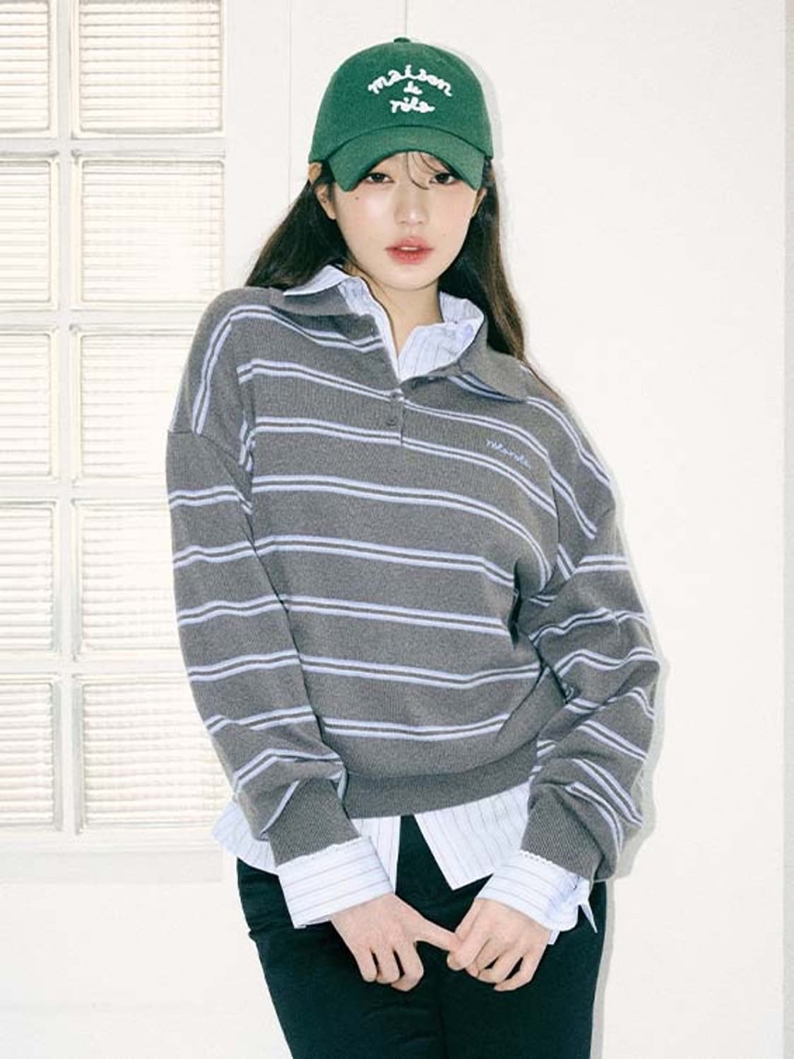 로라로라 LACE STRIPE SHIRT BLUE 상품이미지4