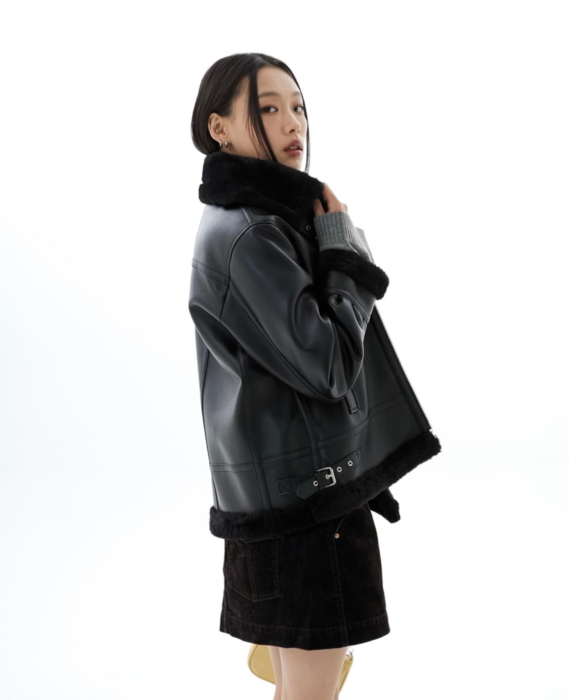 스페로네 우먼 페이크 B3 오버핏 무스탕 자켓 우먼 블랙 상품이미지2