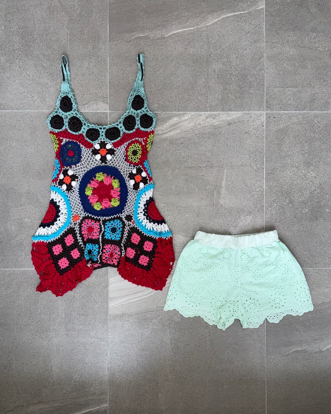 Mint red bohemian flower crochet ops 상품이미지1