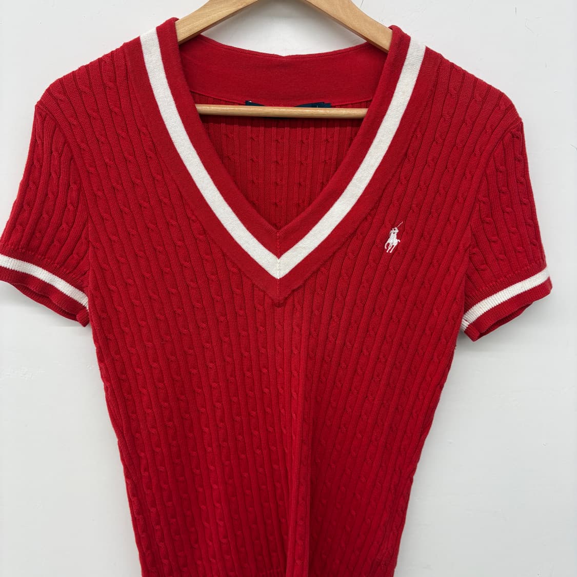 폴로 랄프로렌 케이블 반팔 니트 레드 여L 상품이미지2