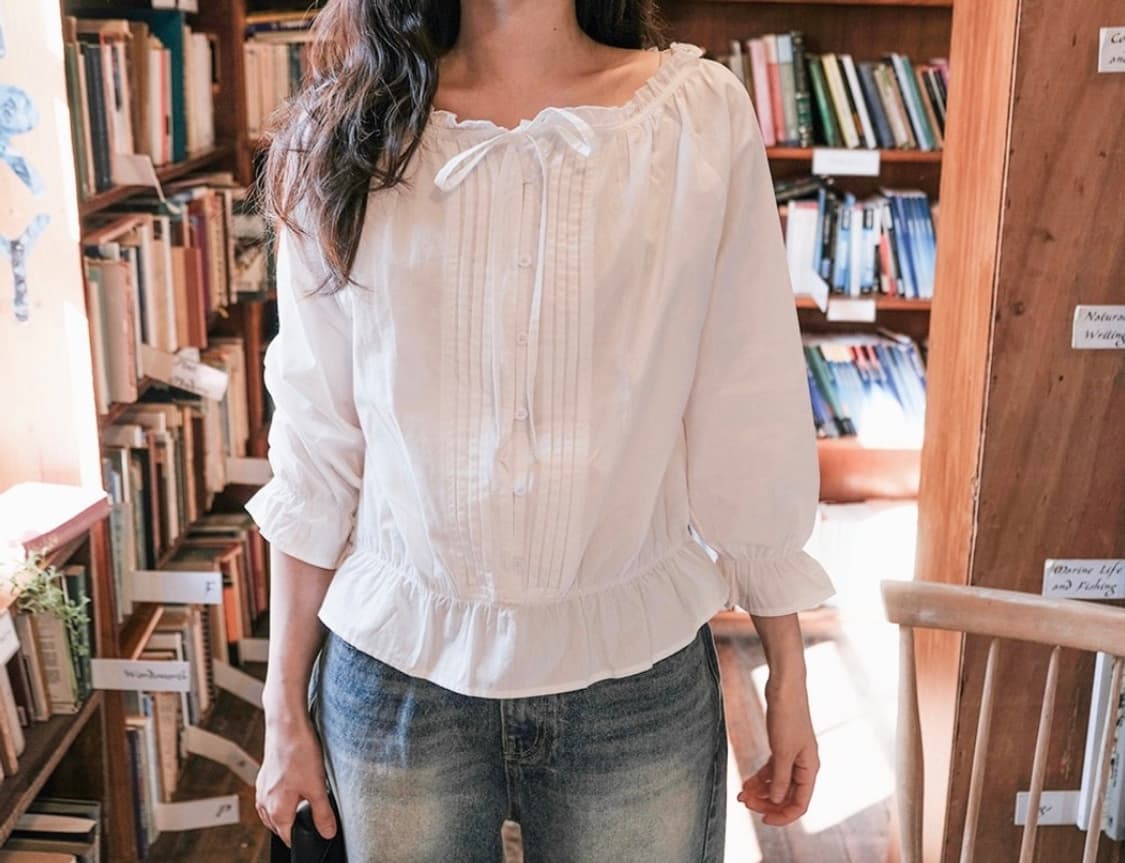 [새상품] 슬로우앤드 퓨어무드 핀주름 셔링코튼 블라우스 상품이미지2