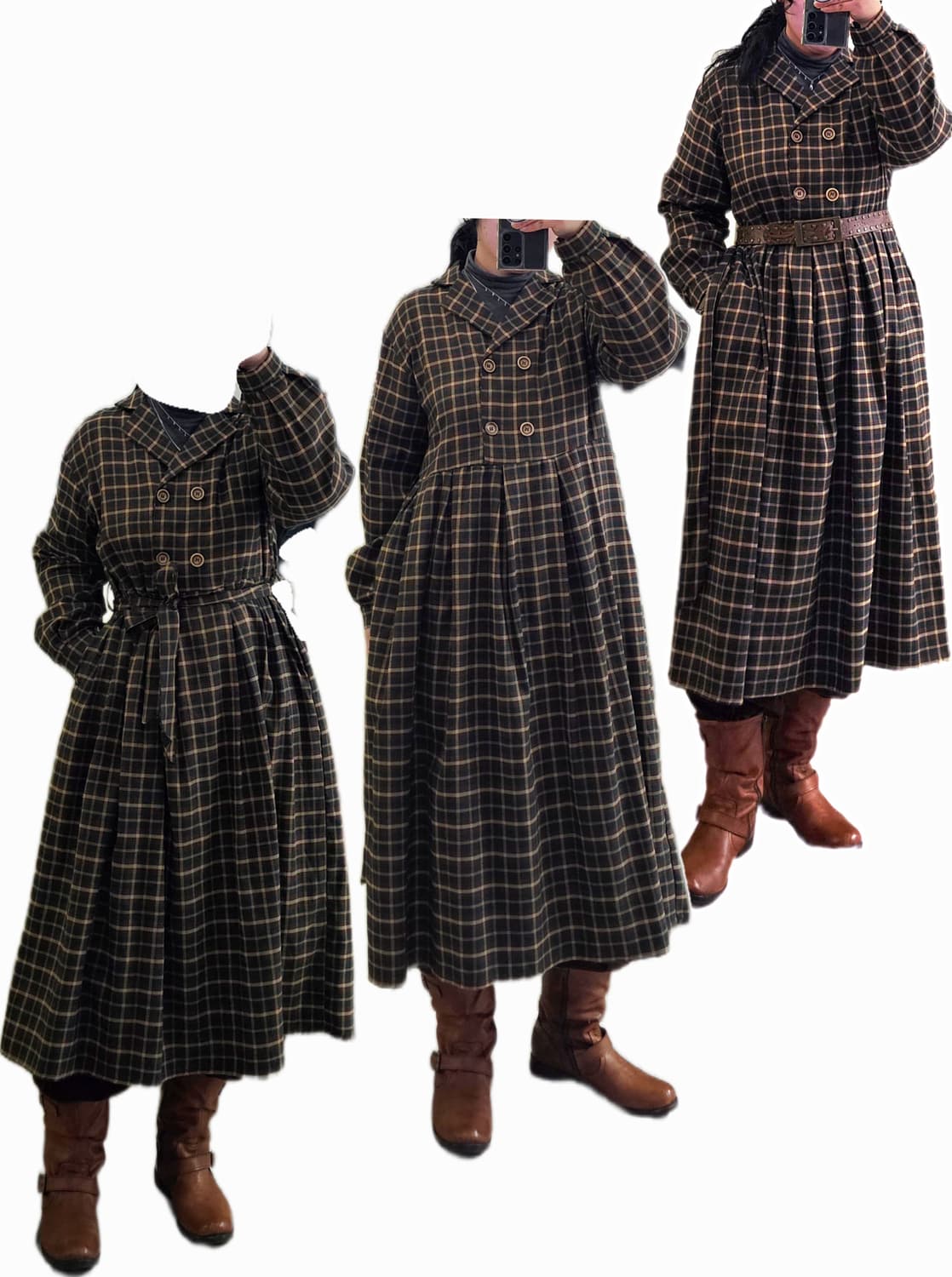 Japan 카키 체크 핀턱 OPS 상품이미지2