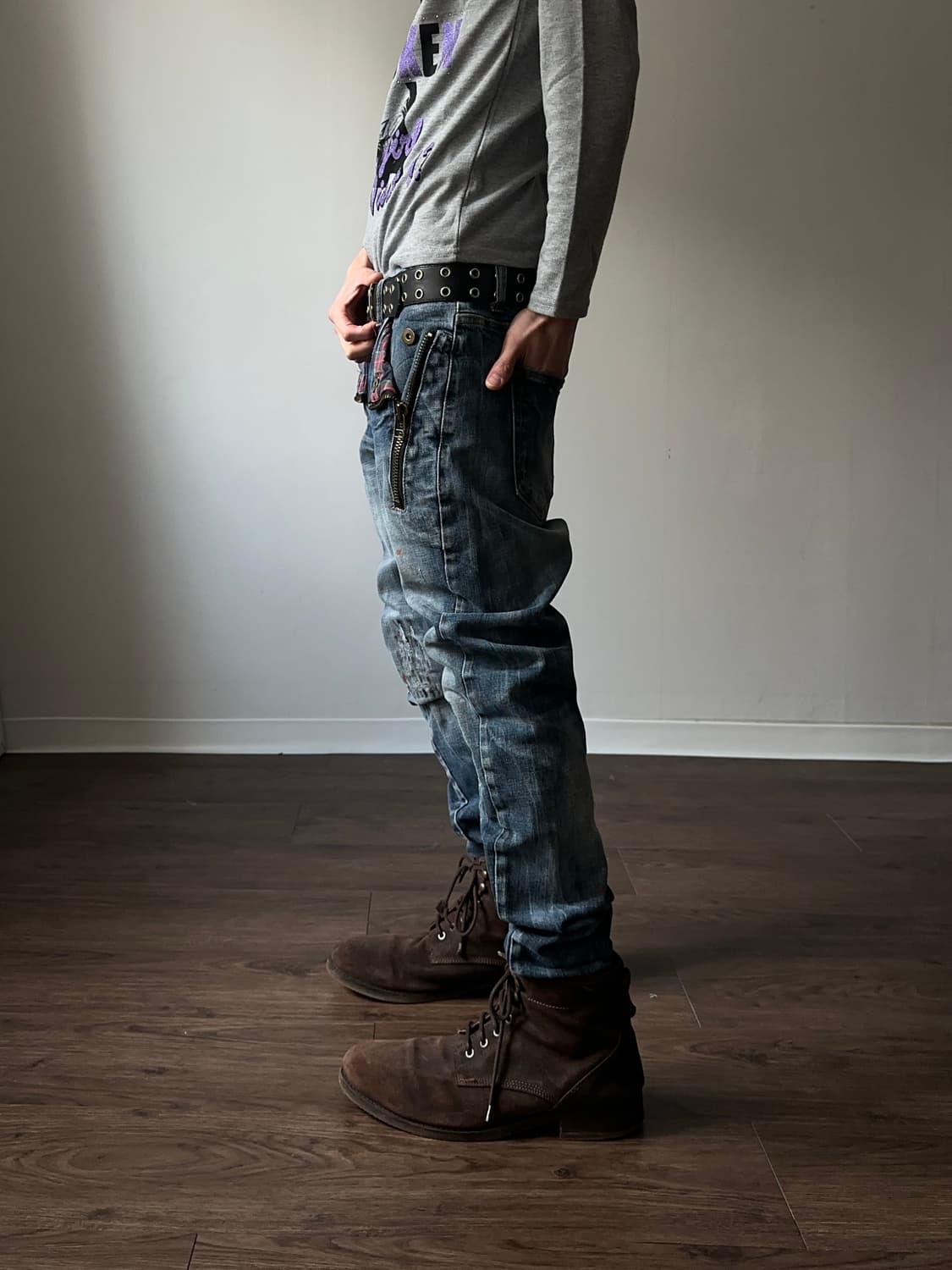 ILDT 체크 & 스크래치 바이커 진 상품이미지5