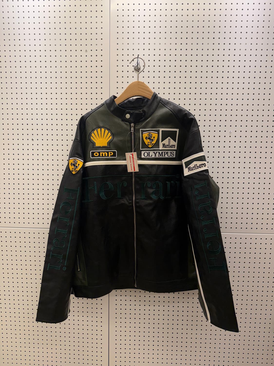 페라리 스폰서 그린 빅로고 레이싱 레더 자켓 U346 상품이미지2