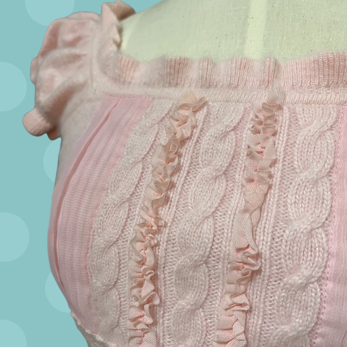 대장 빈티지 연핑크 반소매 퍼프 소매 니트 상품이미지5