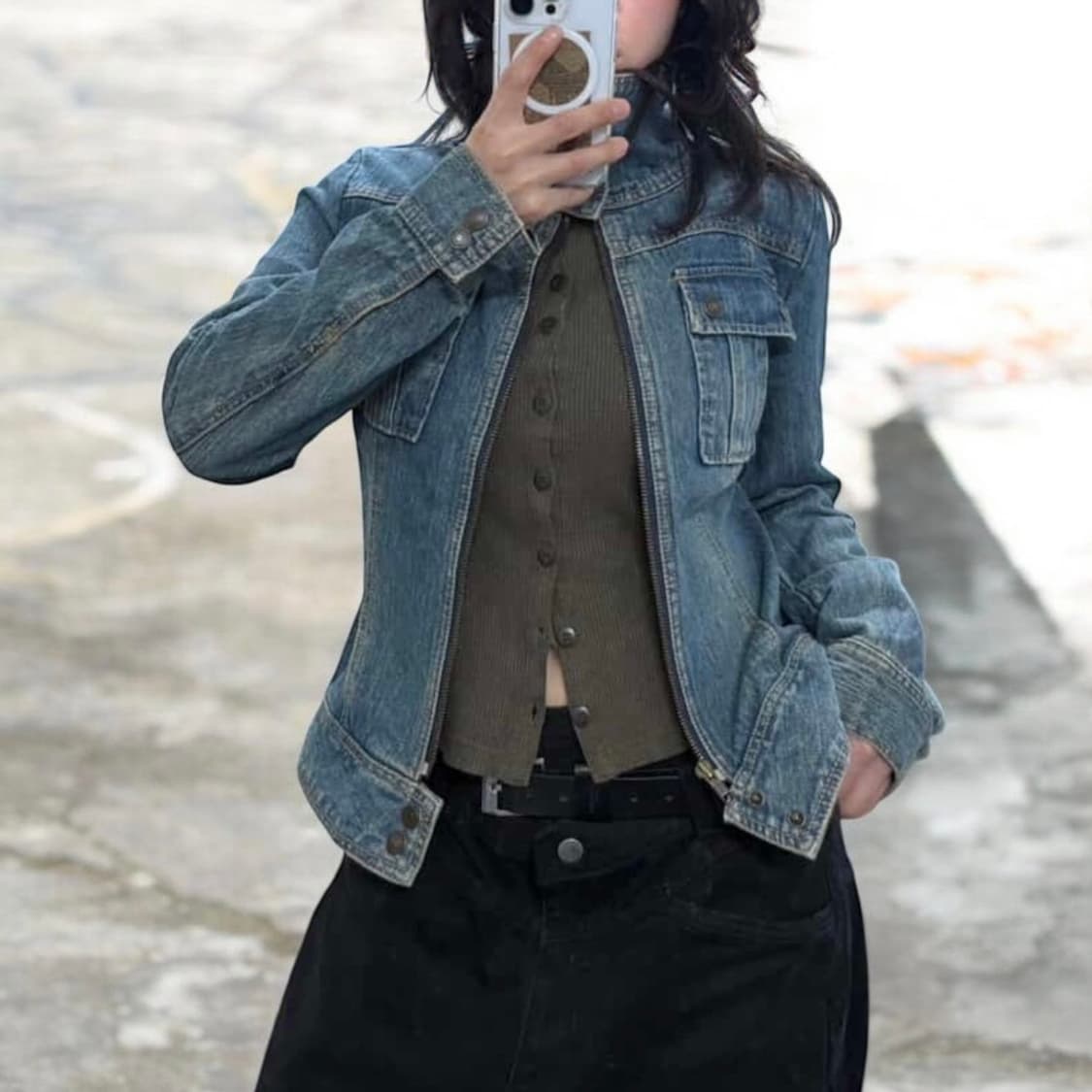 JPN 하이넥 허리라인 데님자켓 상품이미지2