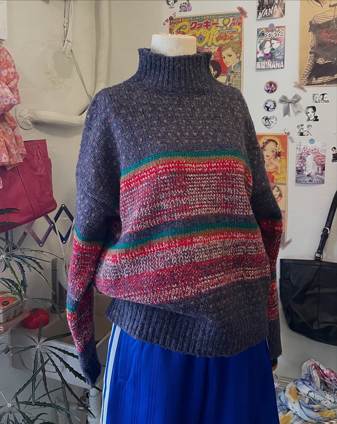 멀티컬러 하이넥 니트 [무배] 상품이미지1