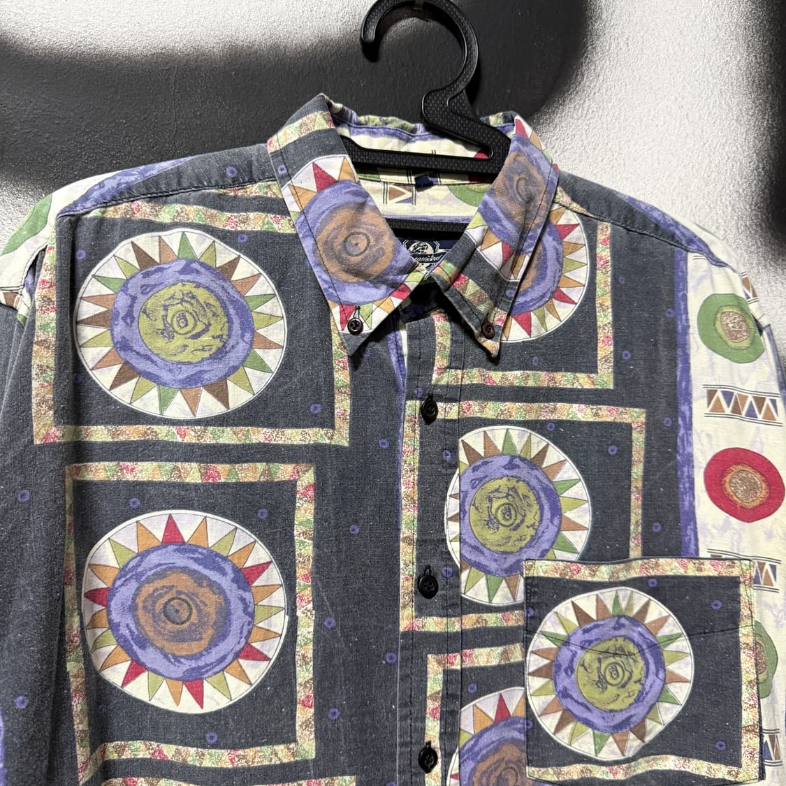 VTG 빈티지 에스닉 기하학 패턴 원포켓 코튼 긴팔 셔츠 상품이미지3