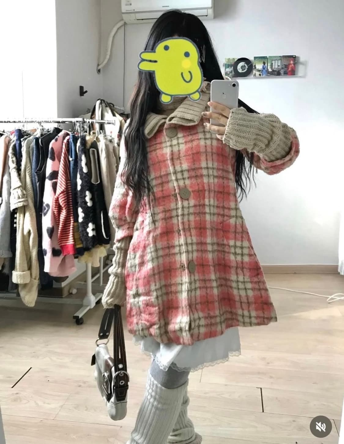 미라이클립 오즈세컨 히메갸루 체크 울 니트 워머 코트 빈티지 세트 상품이미지1