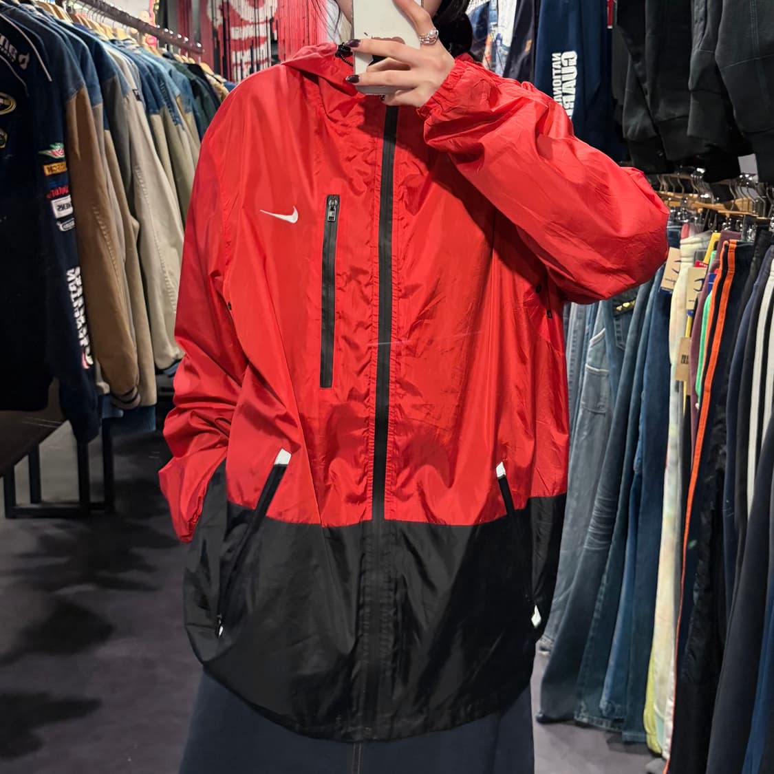 [IM] Nike 나이키 투톤 후드 바람막이 레드 블랙 상품이미지2