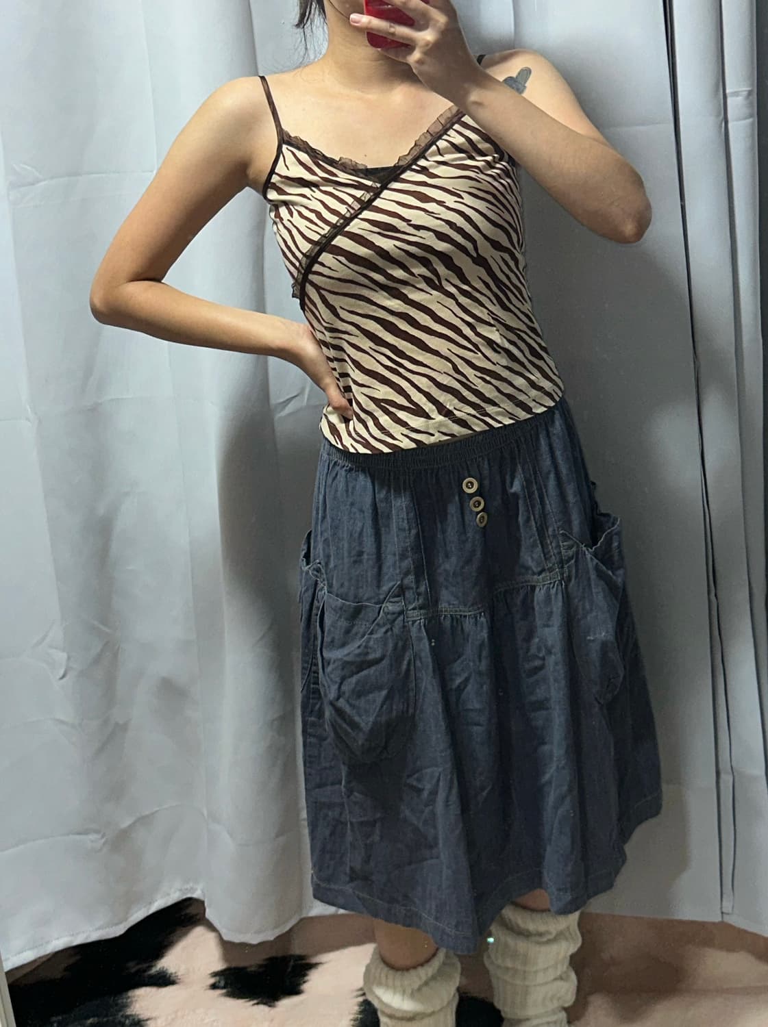 지브라 슬리브리스 데님st 미디 스커트 상품이미지1