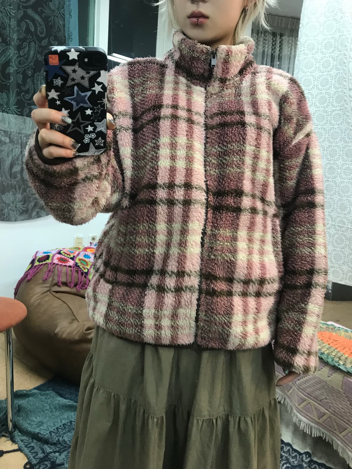 빈티지 체크 양털 후리스 자켓 상품이미지1
