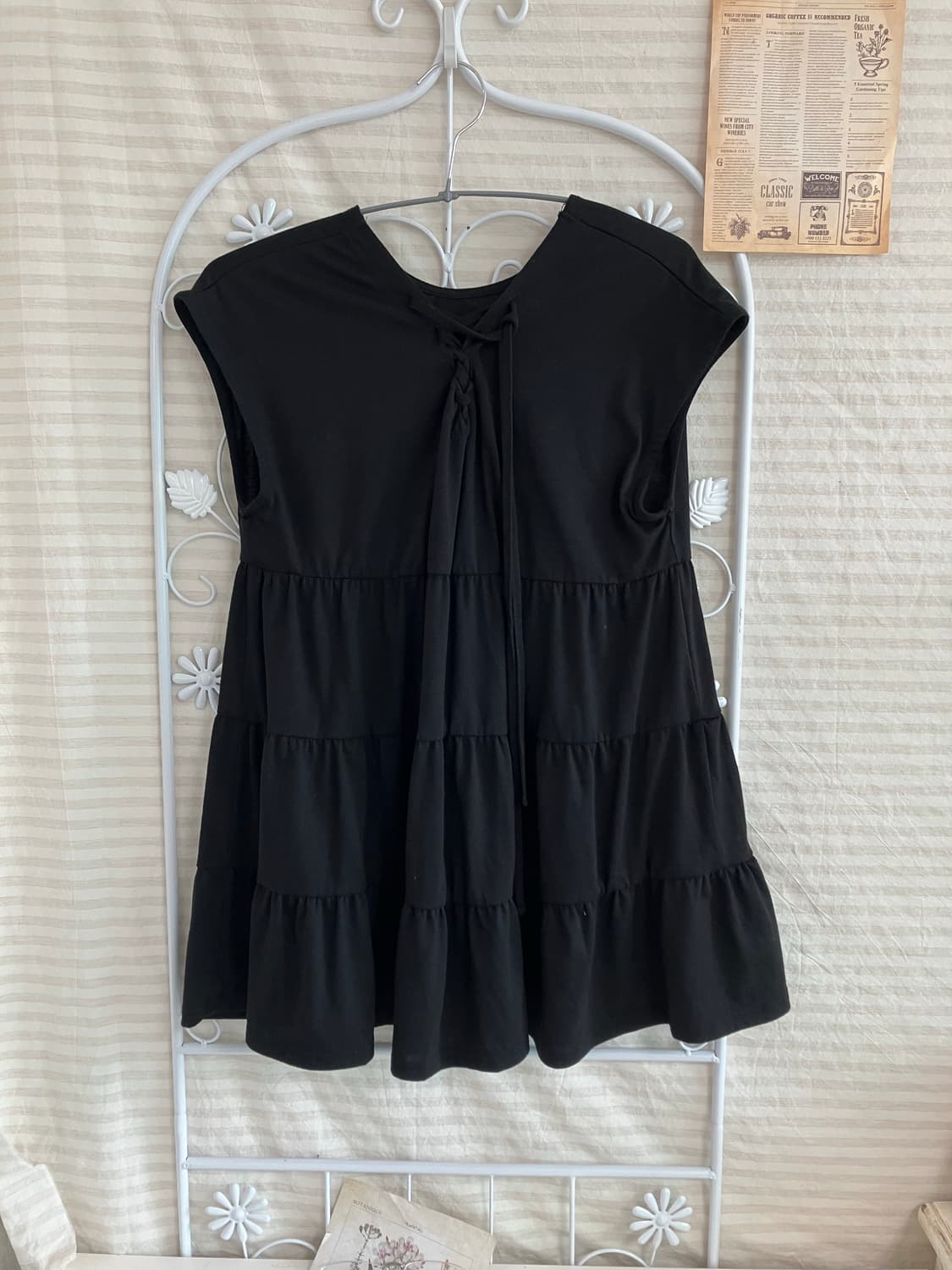 빈티지 블랙 셔링 리본 나시890 y2k 스트릿 모리 갸루 일본빈티지 펑 상품이미지1