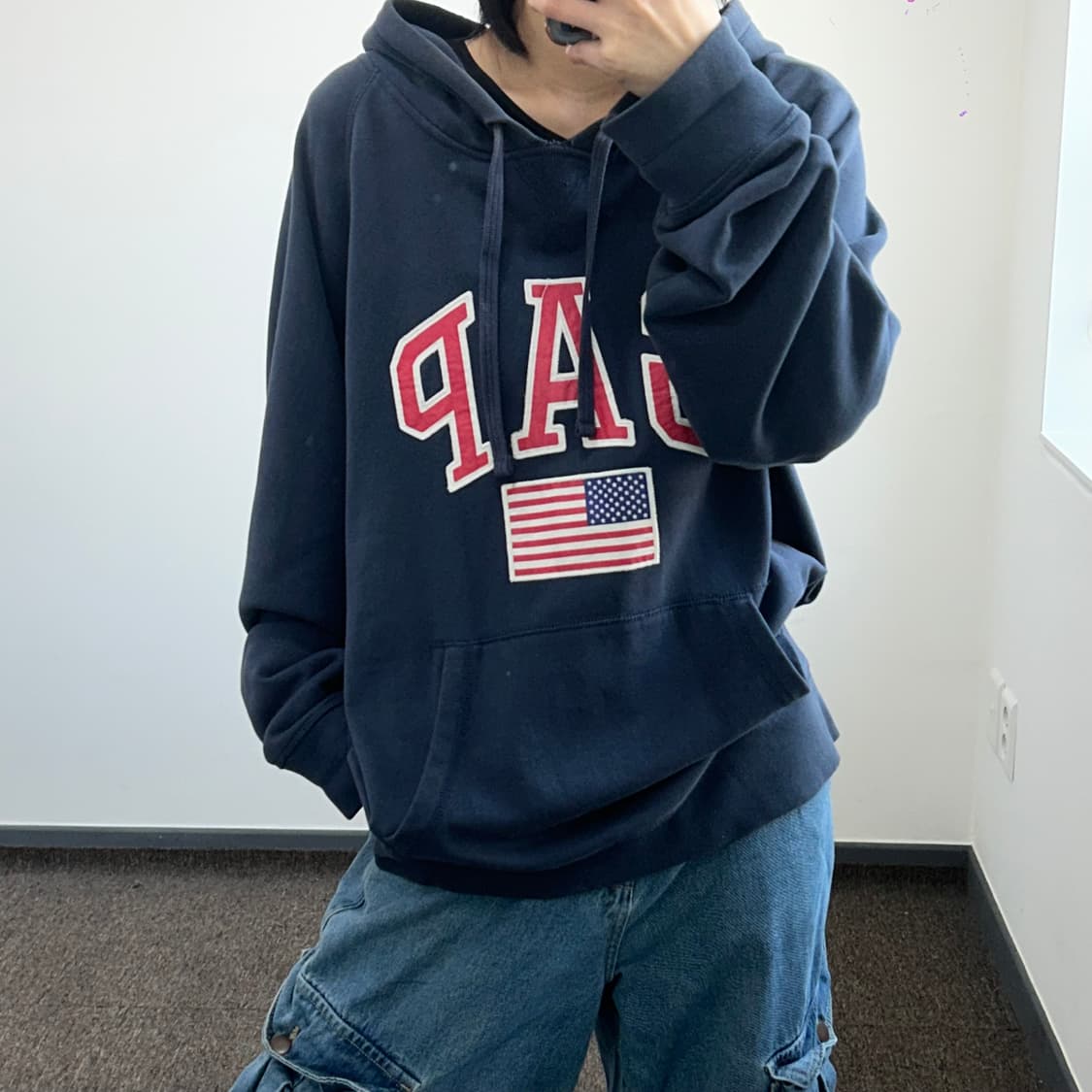 Gap 갭 레드로고 성조기 네이비 후드티 상품이미지1