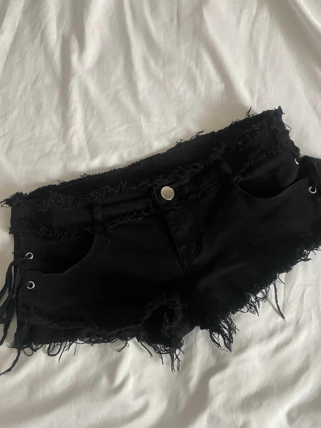 빈티지 블랙 레이스업 데님 숏츠 상품이미지2