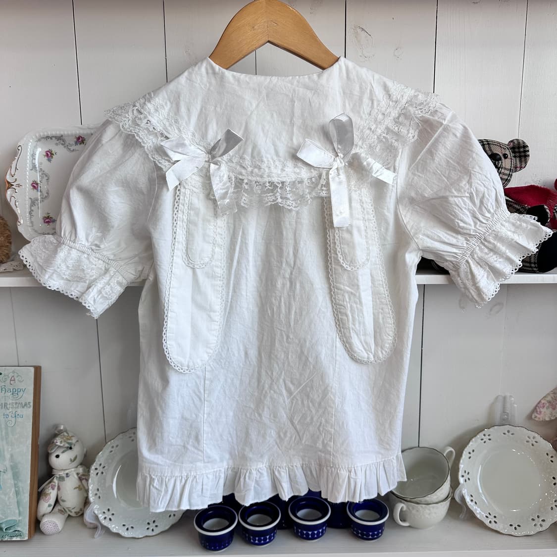 레이스 블라우스 화이트 퍼프 반팔 상품이미지4