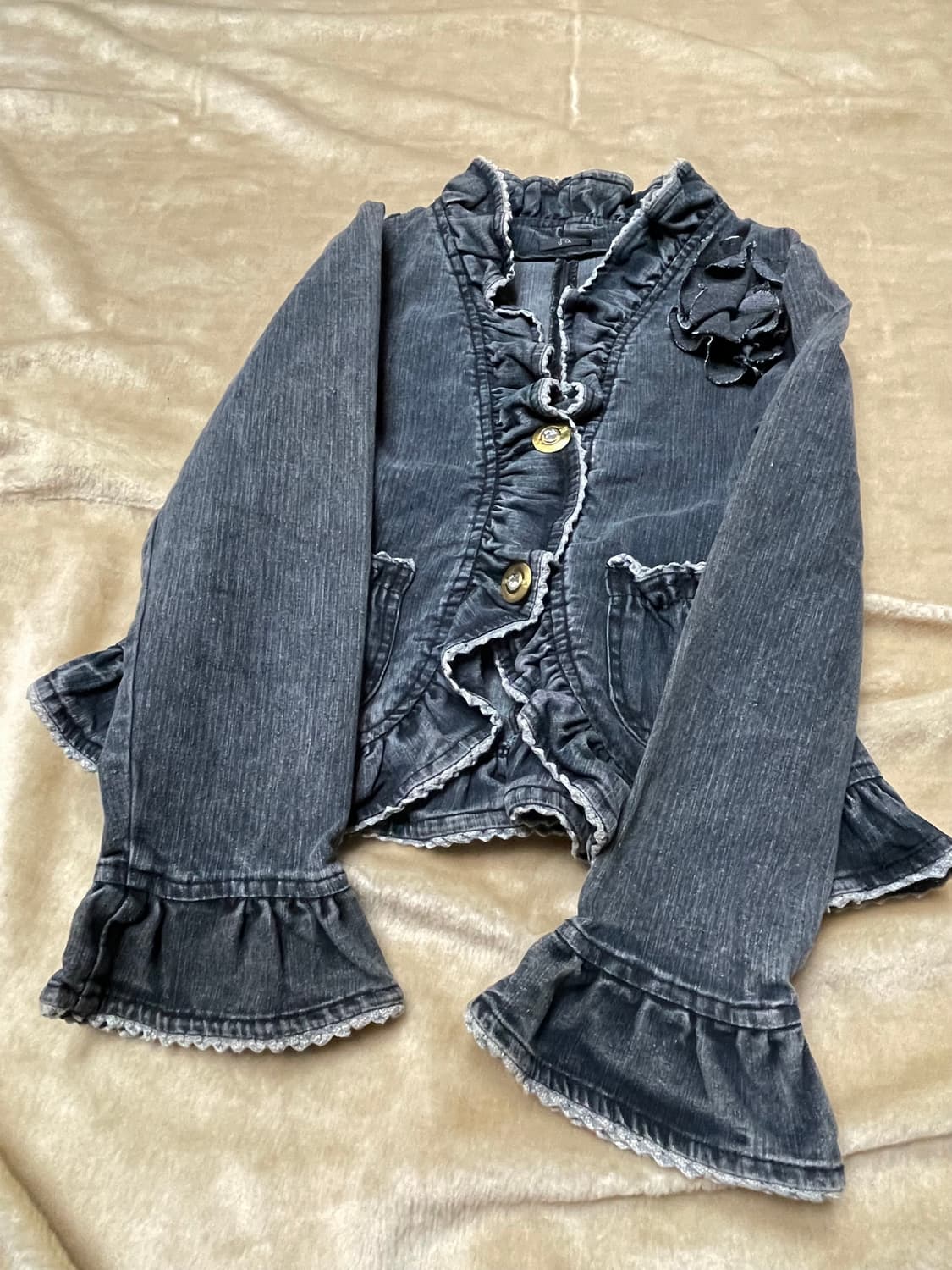 frill brooch denim jacket 상품이미지5