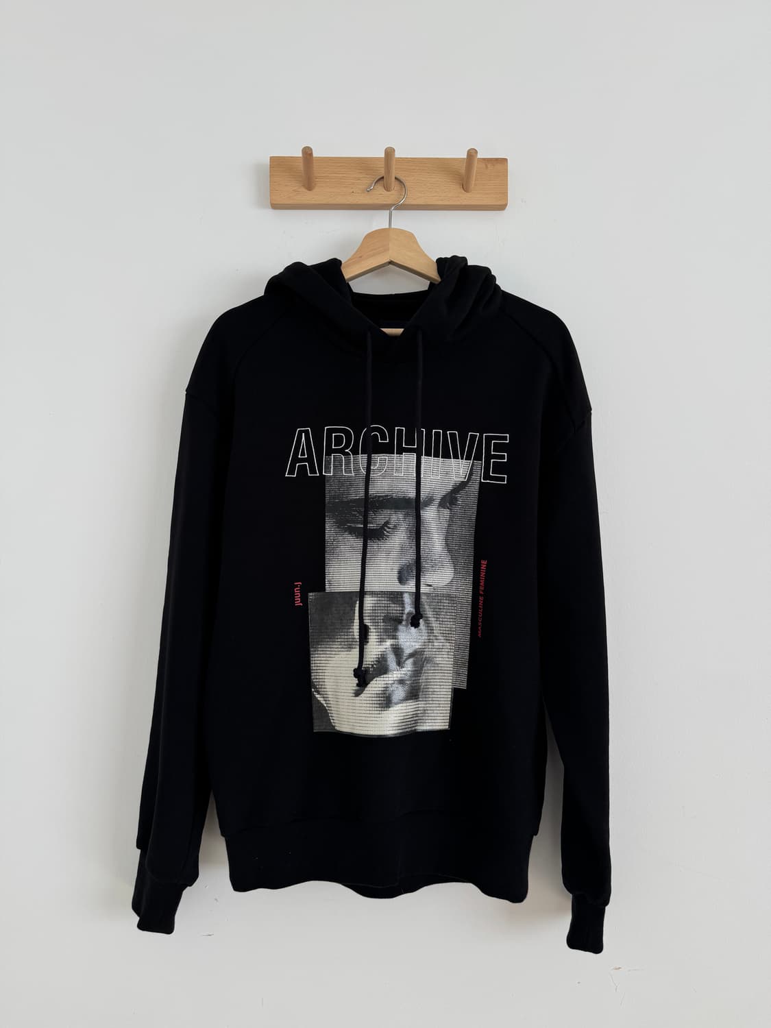 준지 아카이브 프린팅 코튼 후드티 블랙 상품이미지1