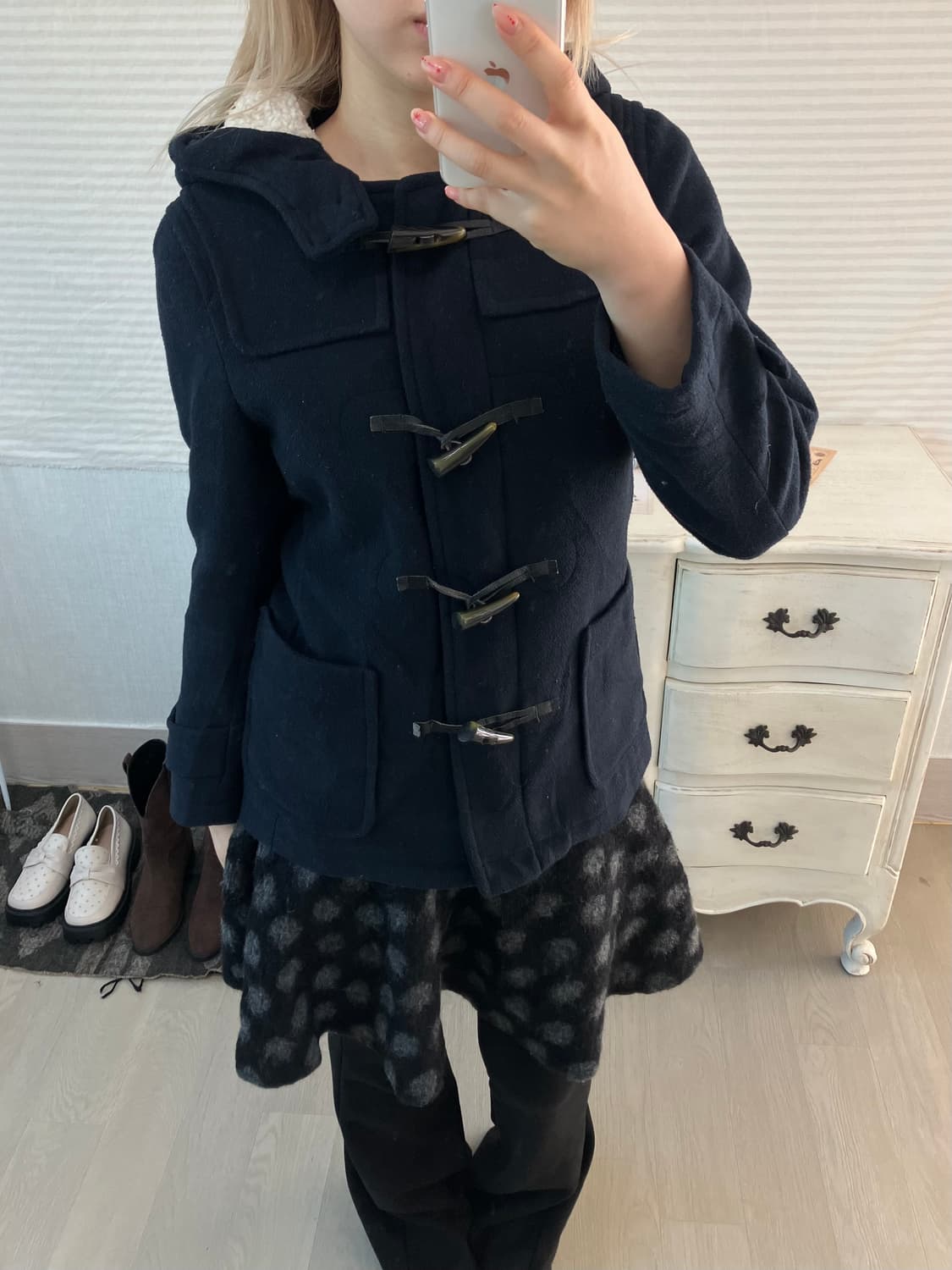 jpn vintage black charcoal dot wool sk 상품이미지3