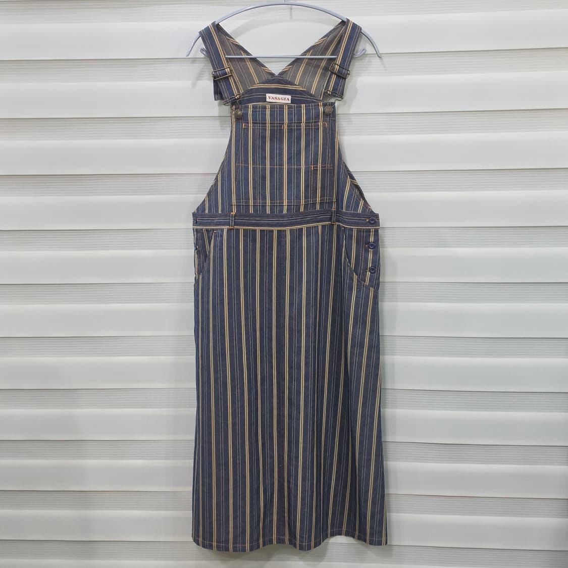 VARAGIA 스트라이프 데님 오버롤 원피스- 우먼M-L 상품이미지1