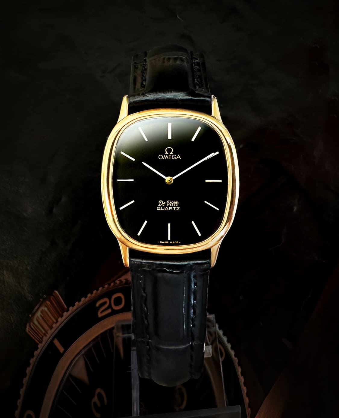 오메가 드빌 엘립스 쿼츠 블랙판 18K골드 도금 시계 상품이미지2