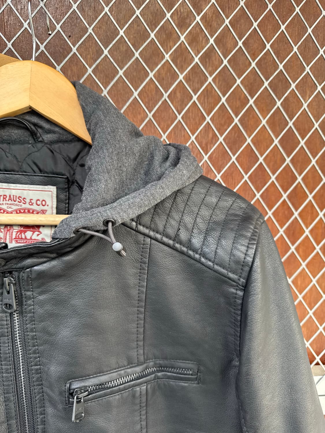 리바이스 후드 바이커 가죽 누빔 자켓 블랙 S 상품이미지3