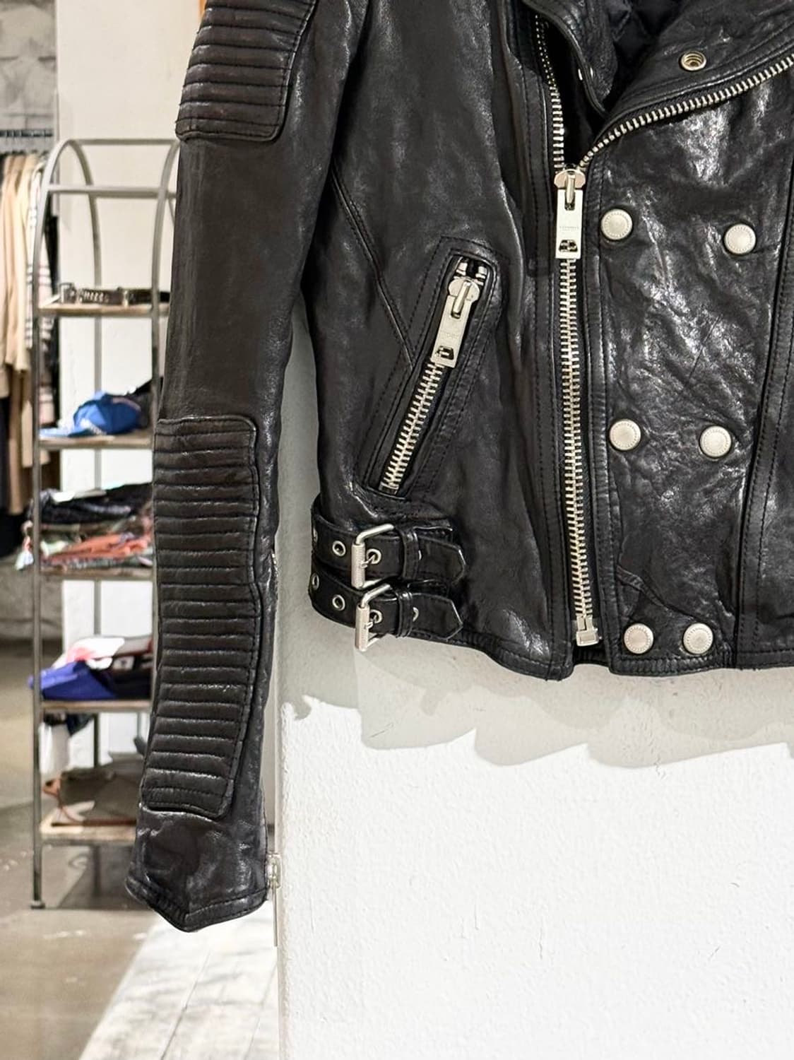 빈티지 이태리 블랙 램스킨 더블 라이더 자켓 상품이미지4