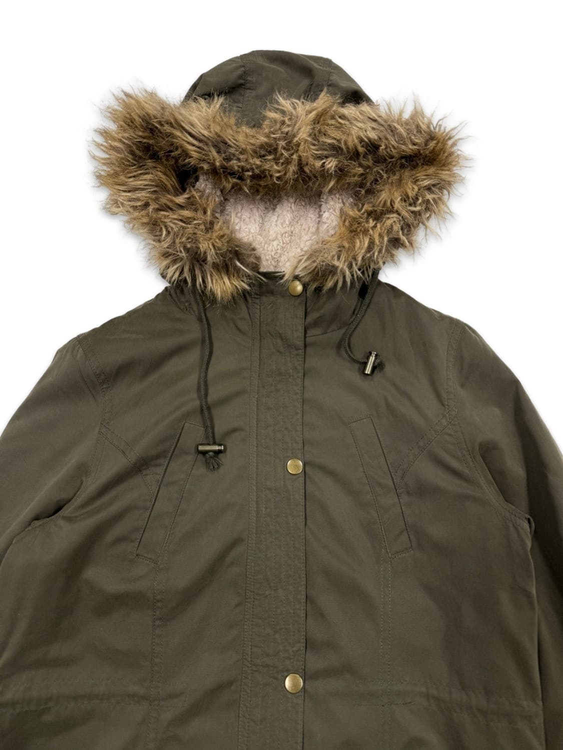 빈티지 CLEF DE SOL 카키 퍼 후드 집업 야상 상품이미지3