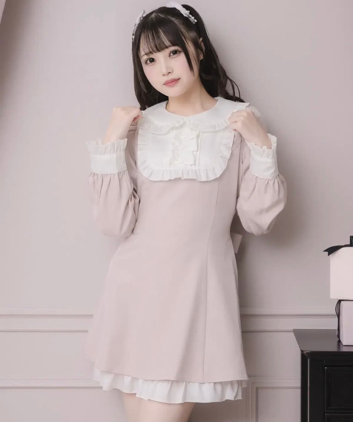 교판 pium 피움 스퀘어 프릴 리본 돌리 원피스 양산형 지뢰계 양지뢰 상품이미지2