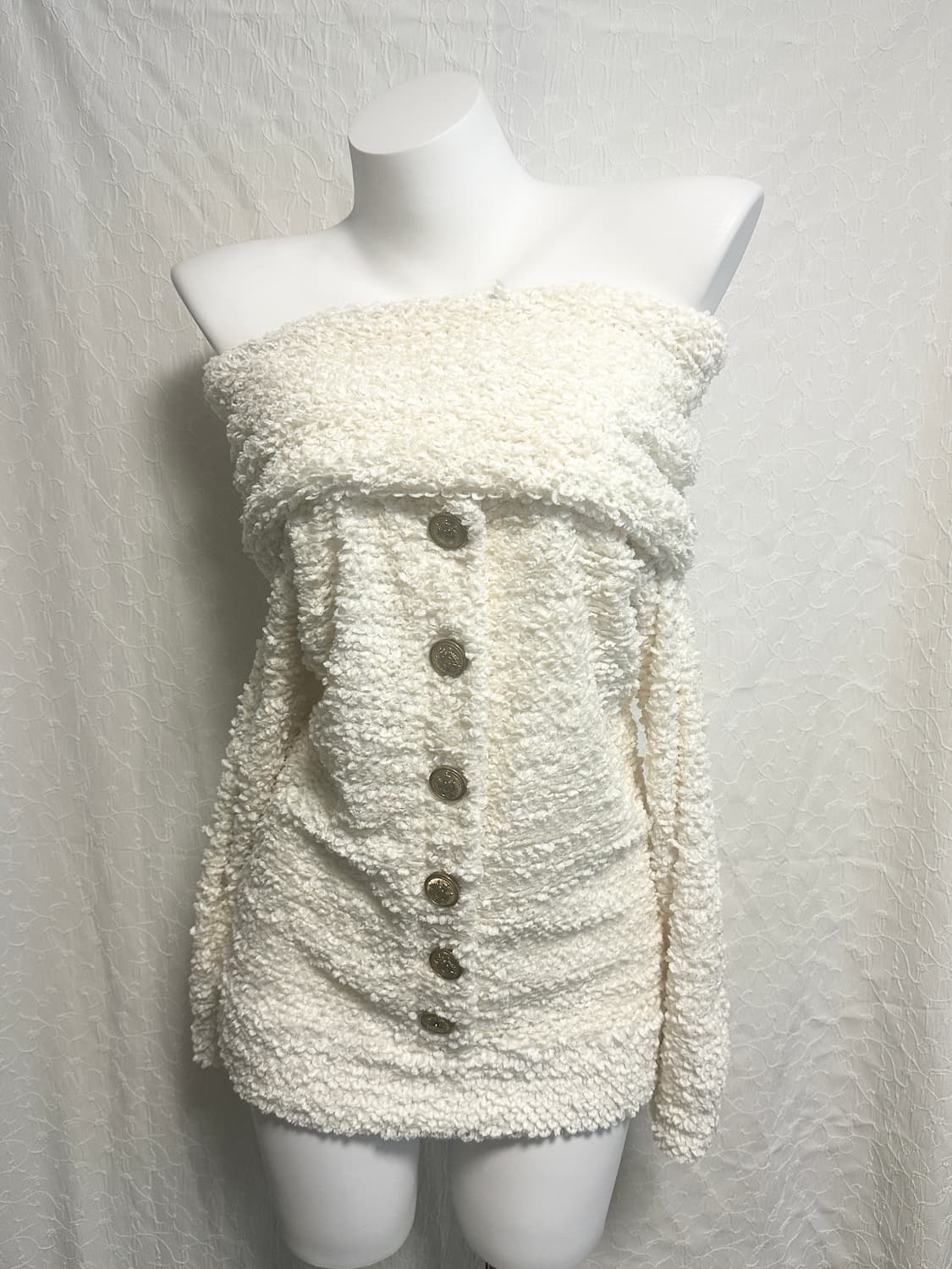 빈티지 갸루 금장 부클 니트 하이넥 오프숄더 원피스 탑 상품이미지2