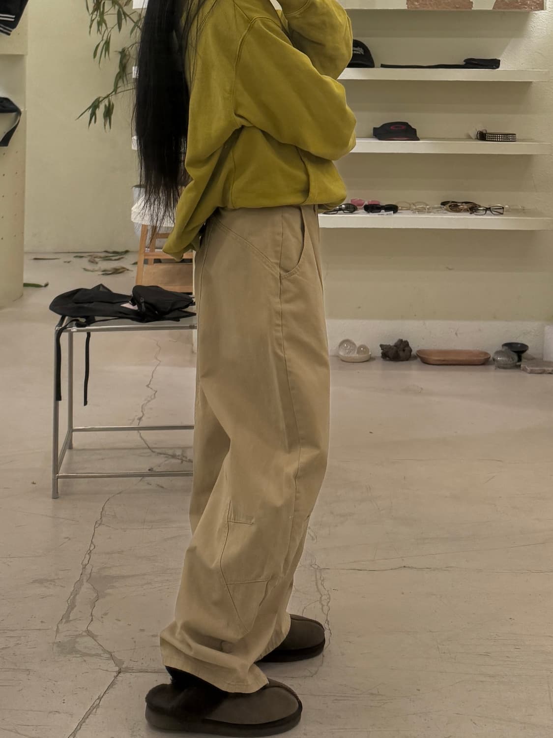 빈티지 커브드 베이지 코튼 팬츠 U713 상품이미지2