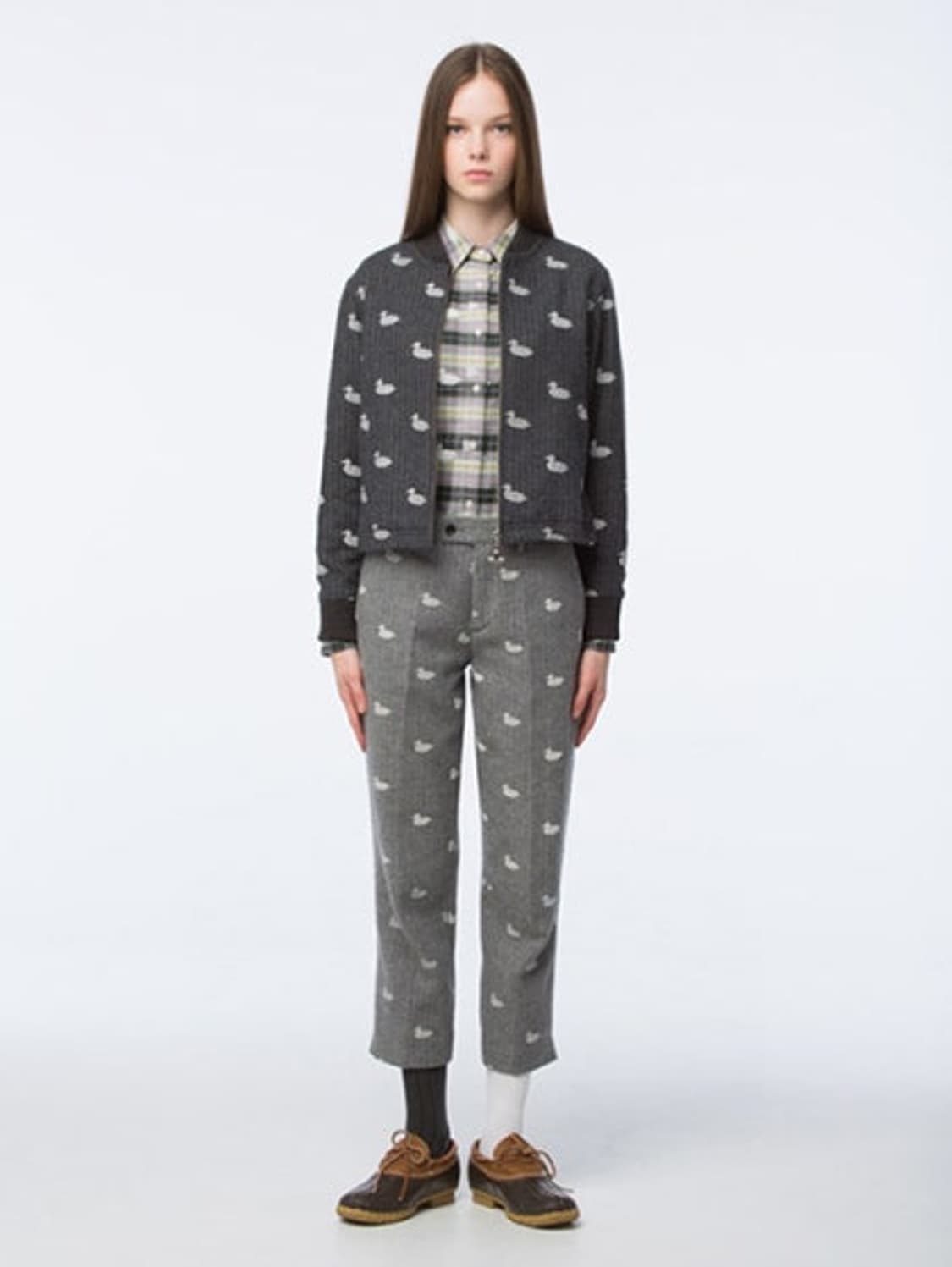 톰브라운 x koe 오리 멀티자수 울 레이온 트라우져 팬츠 상품이미지1