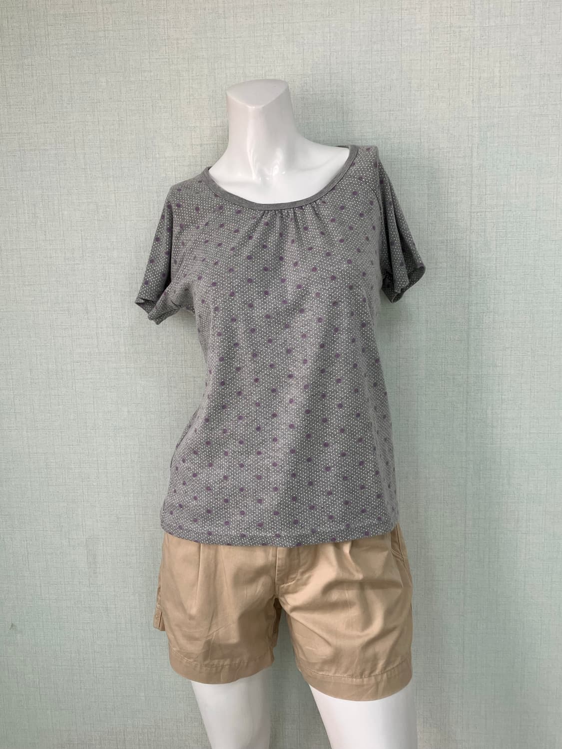gray purple dot shirring half t-shirt 상품이미지6