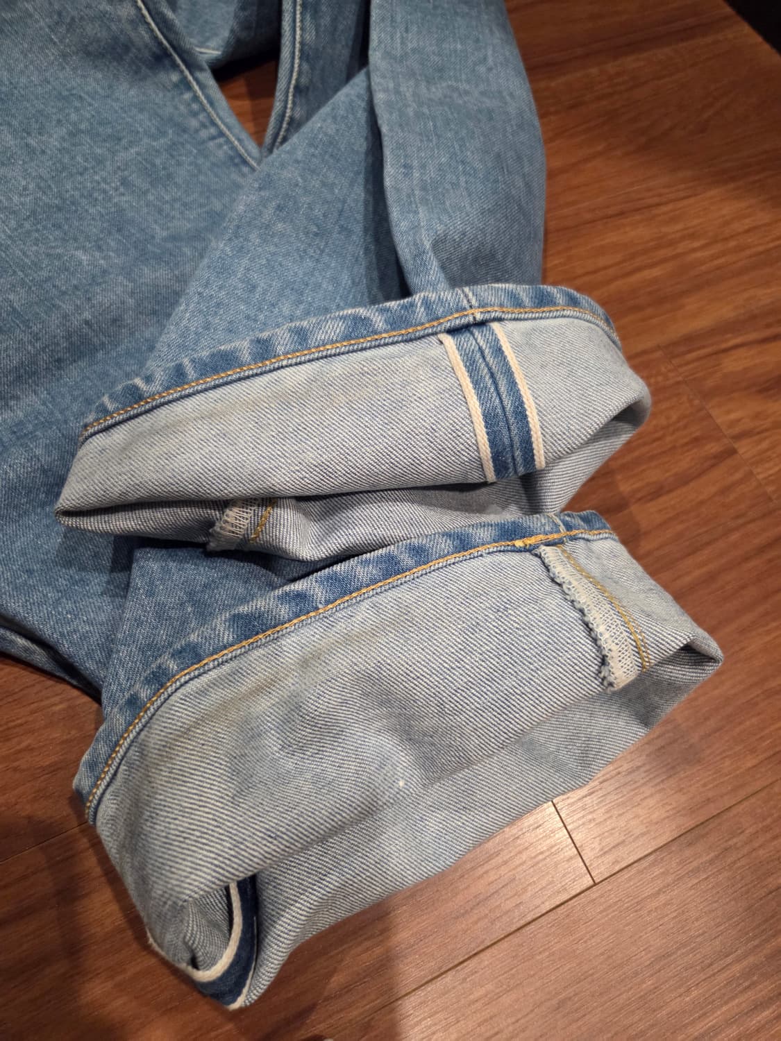 하츠키 와이드 테이퍼드 데님 아이스블루 2사이즈 상품이미지2