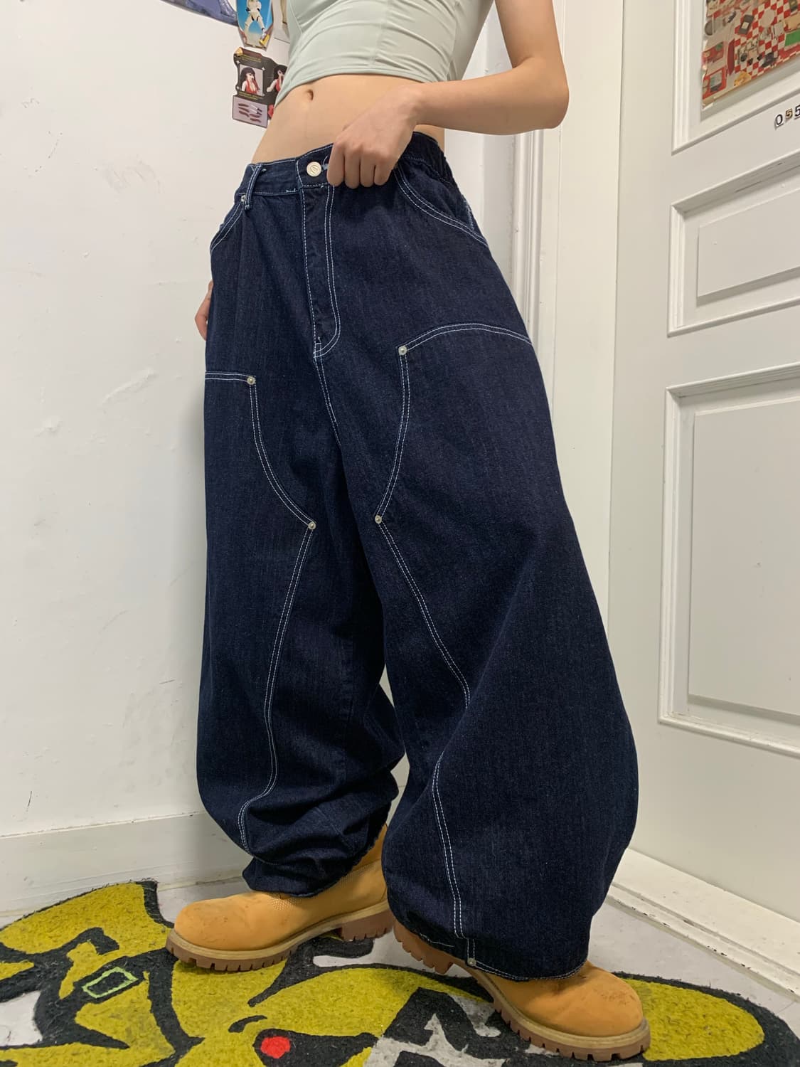 앵글런 더블니 데님 벌룬팬츠 상품이미지1
