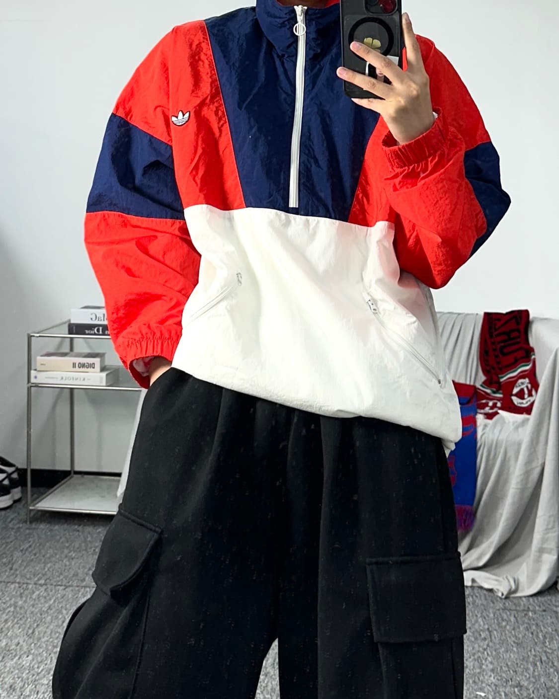 아디다스 빅로고 올드스쿨 배색 아노락 L 상품이미지3