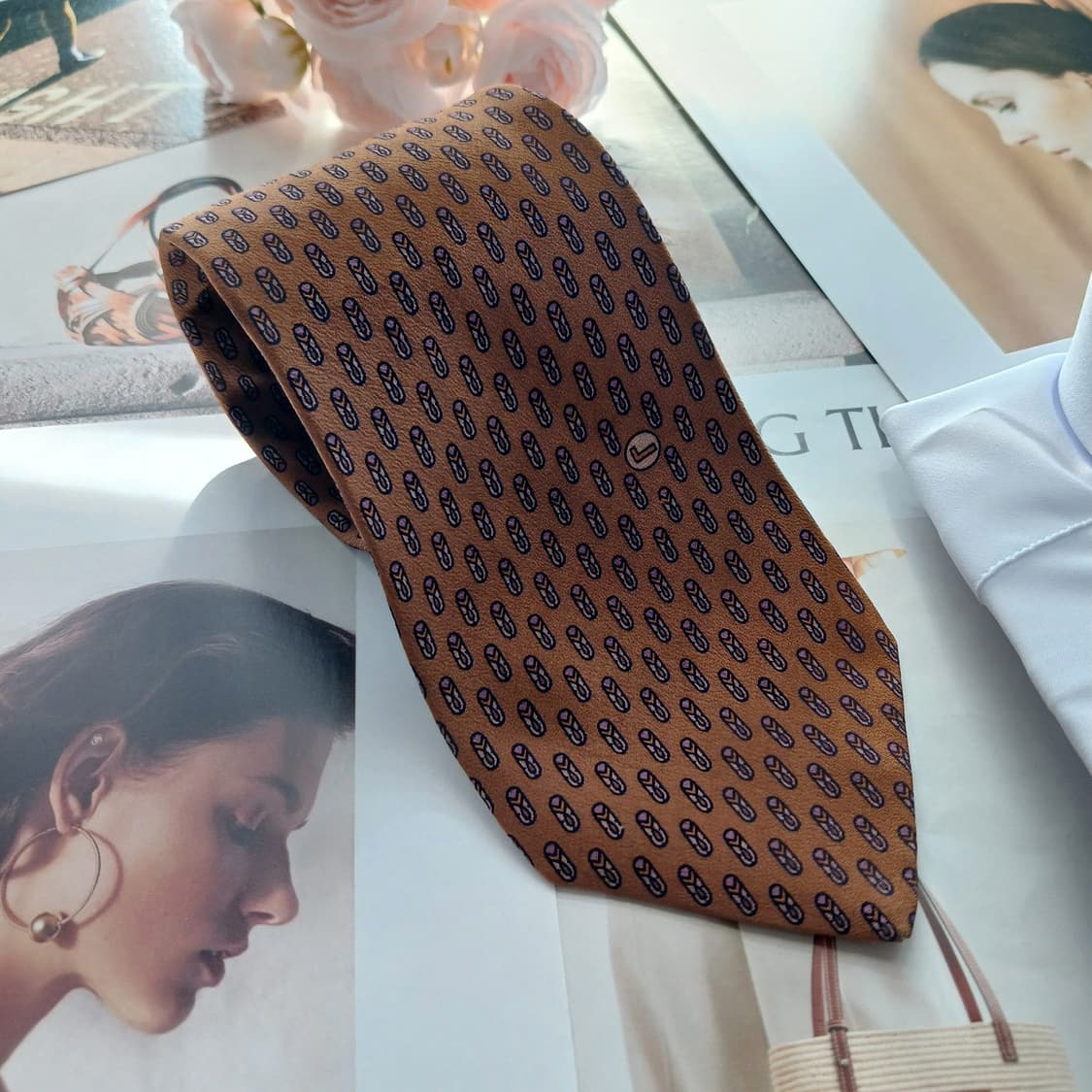 란셀 실크 브라운 미니 패턴 슬림 넥타이 7.9cm A등급 A18740
 상품이미지2