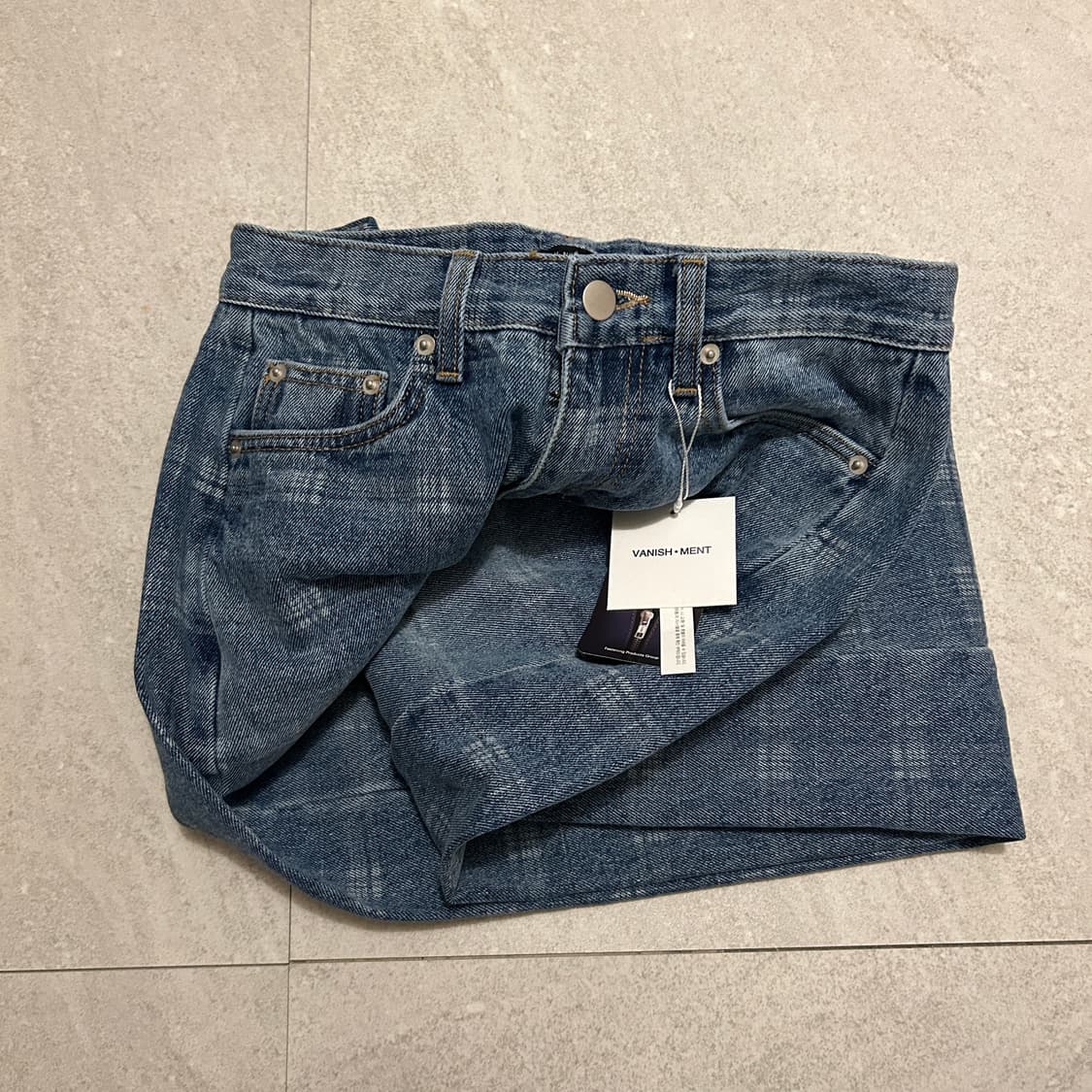 바니쉬먼트 Curved check denim_washed blue 데님 상품이미지4