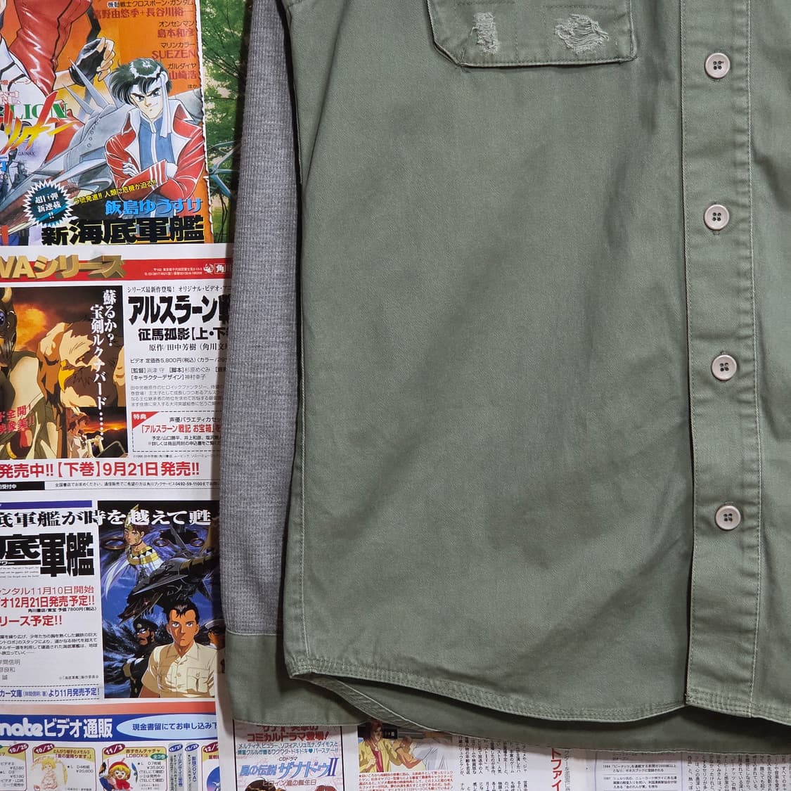 JPN 골지 코튼 카키 밀리터리 투웨이 셔츠 상품이미지4