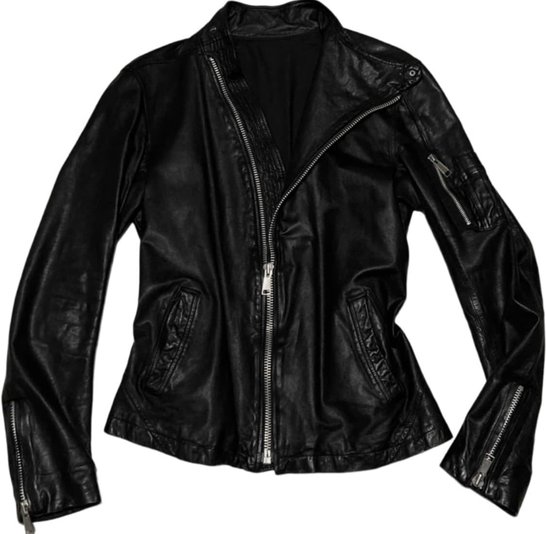 릭오웬스맛 양가죽 하이넥 사선 블랙 자켓 상품이미지3